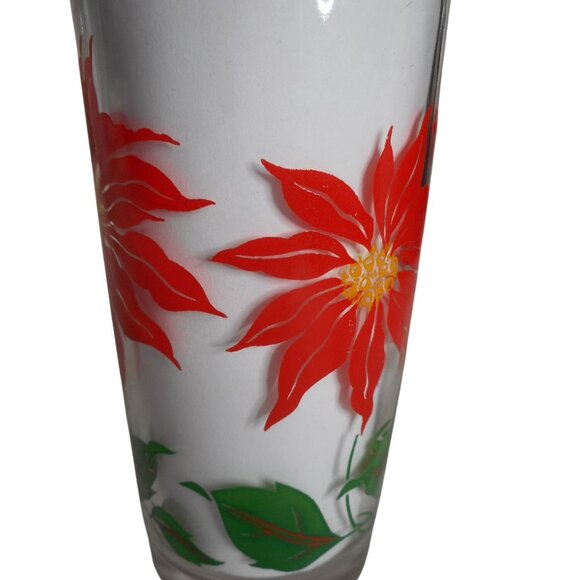 MCM  Boscul Peanut Butter Glass Tumbler Dark Red Poinsettia Estate find 5" #9 - Picture 4 of 5